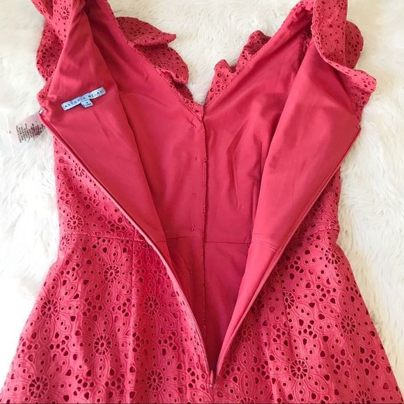 ANTONIO MELANI Cotton Eyelet Midi Dress Button Front Sleeveless Coral Size 4 New - Picture 8 of 16